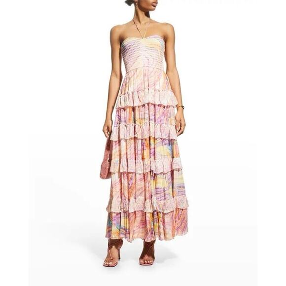 Rococo Sand Strapless Maxi Dress Tiered Ruffle Multicolor Boho S India - Picture 4 of 13